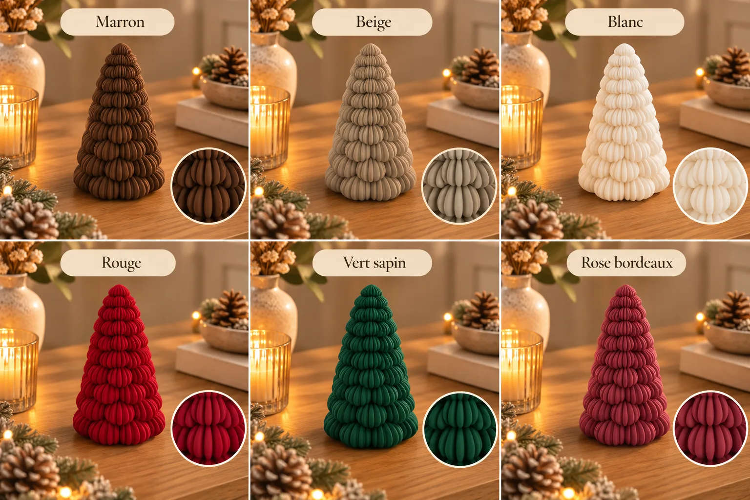 Sapin décoratif à boules lignées — les coloris