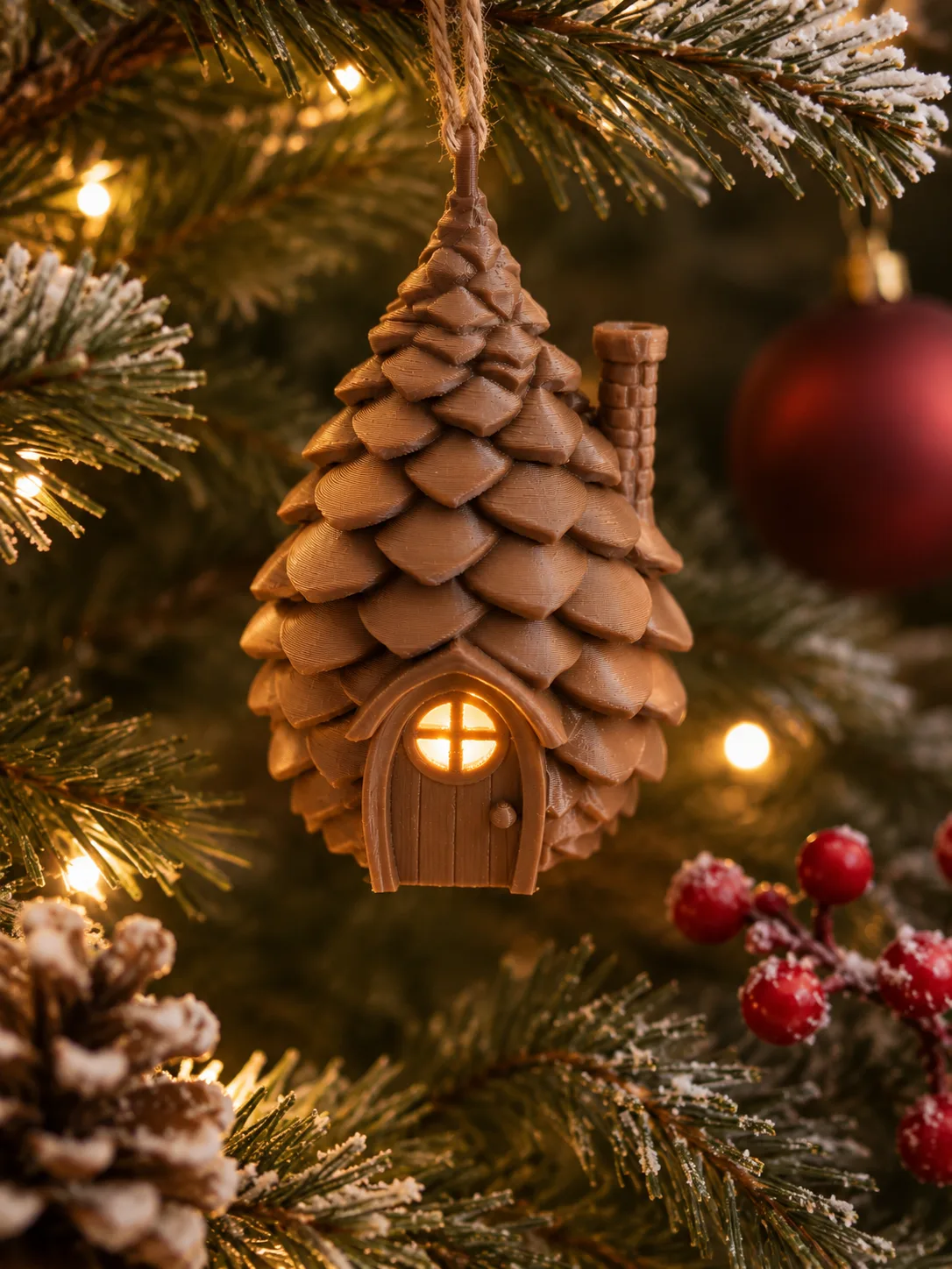 Maisonnette illuminée - Pomme de Pin — Décoration sapin